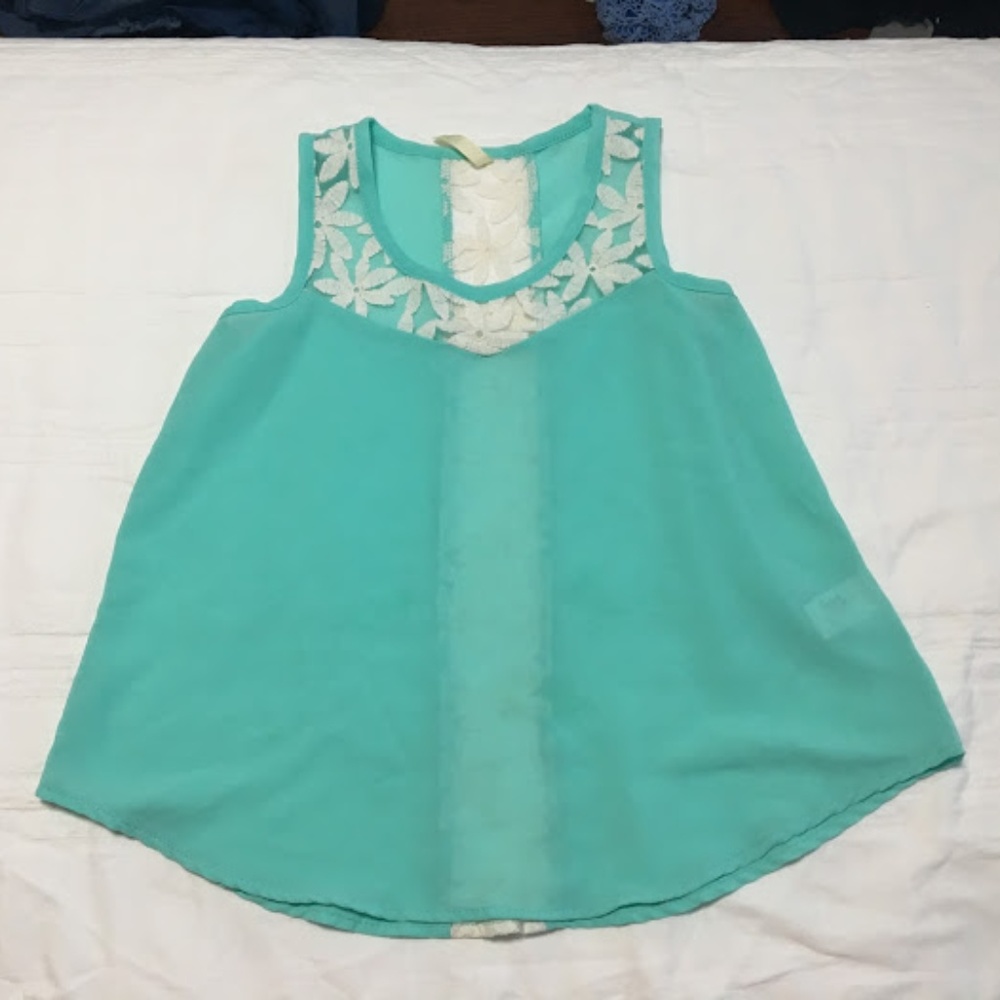 Floral Lace Flowy Blue Tank Top